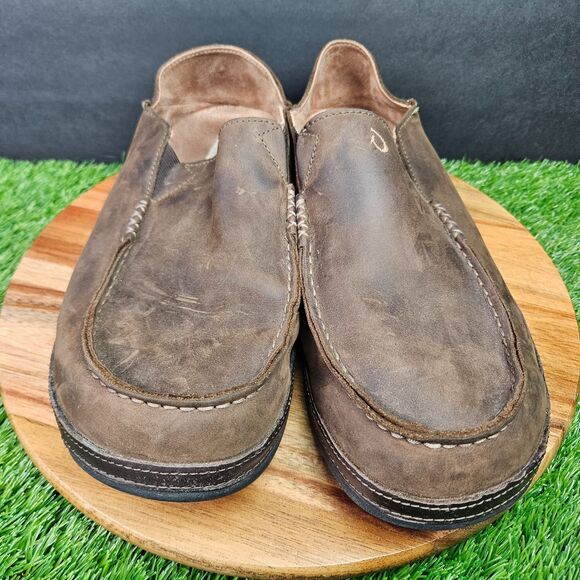 Olukai Moloa Brown Leather Drop Heel Slip On Comfort Loafers Mens Size 13 main image 11